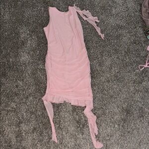 Pink Sleeveless Backless Dress with Ruffle Details